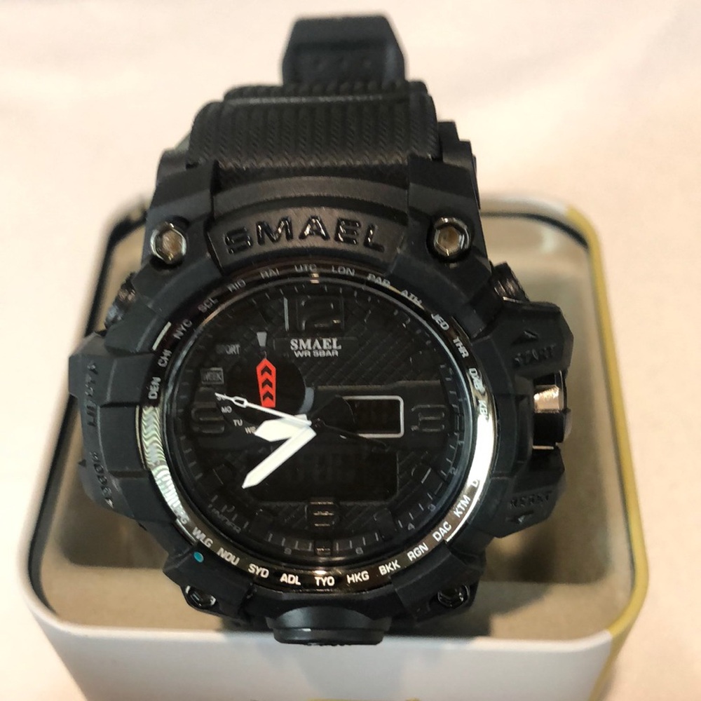 Smael Black Digital dual time display sport waterproof watch USED NO BATTERY